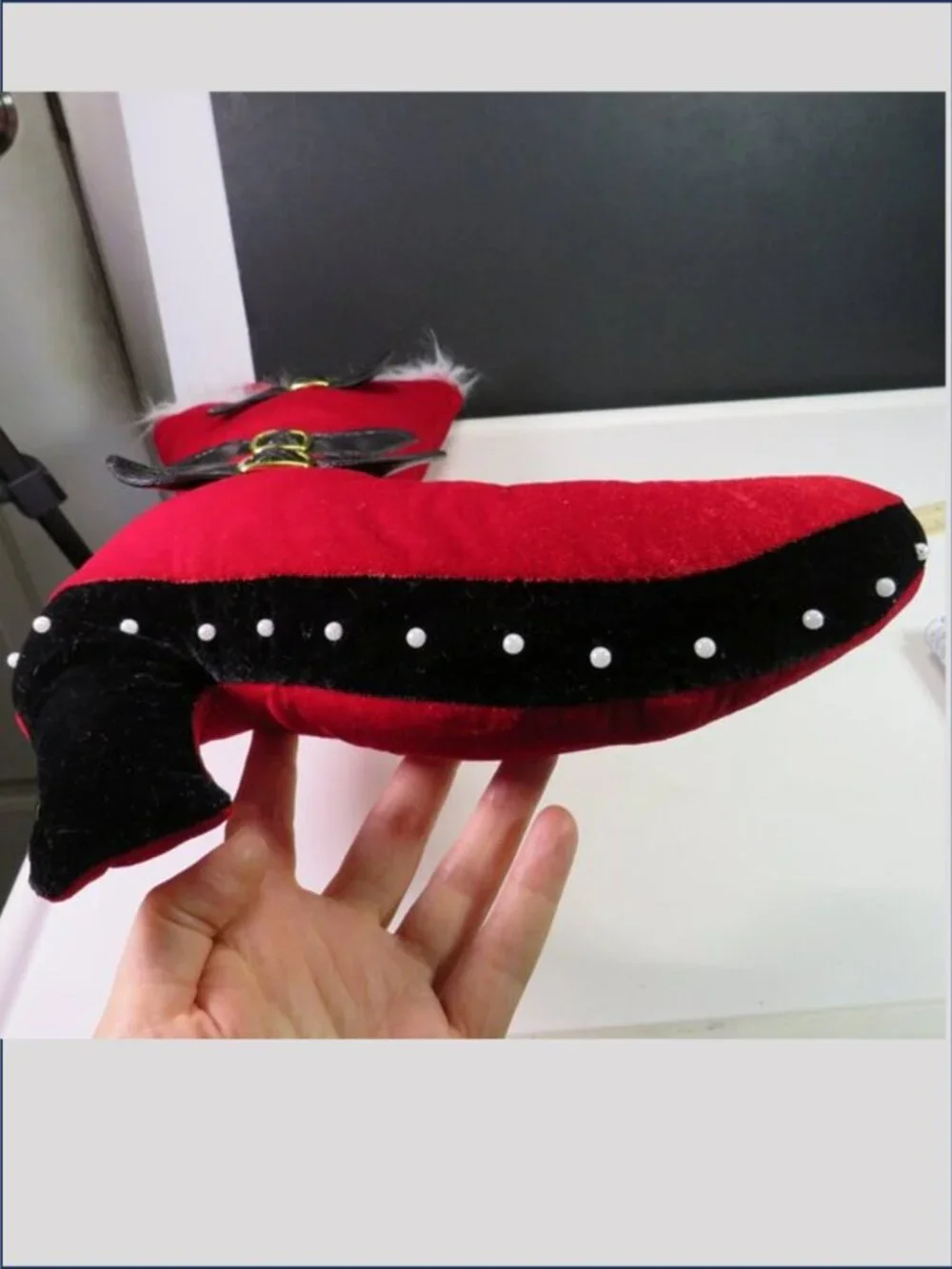 Whimsigoth Victorian Red Velvet Heeled Boot Pillow Hanging Wall Decor Witchy 20